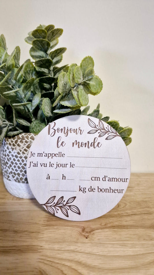 Pastille en bois pour annonce de naissance